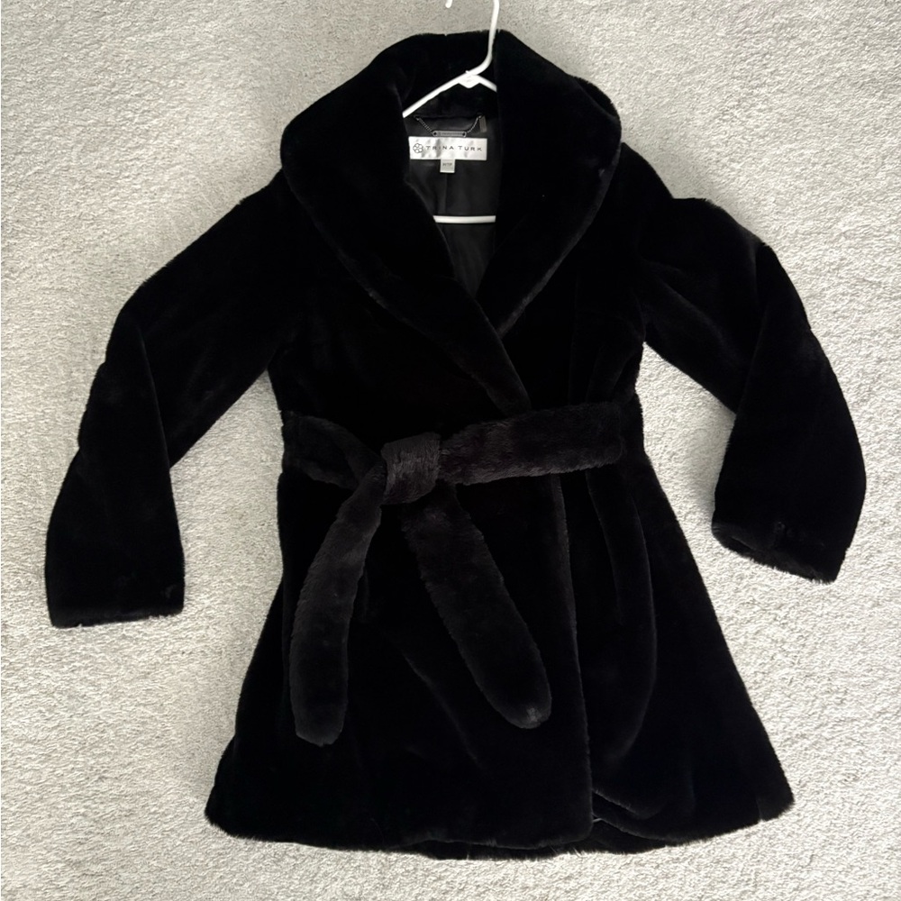 Trina Turk Black Faux Fur Coat